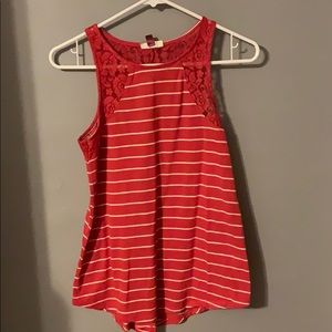 Red and White striped slit back tank top.